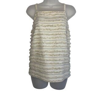 Anthropologie Maeve Ivory Pin Striped Fringe Boxy Tank Top Women's Size 12
